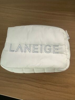 LANEIGE White Quilted Cosmetic Pouch with Contrasting Logo